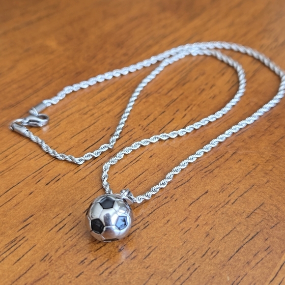 Other - Stainless Steel Silver Twisted Rope Chain Soccer Ball Pendant Necklace 17.5"